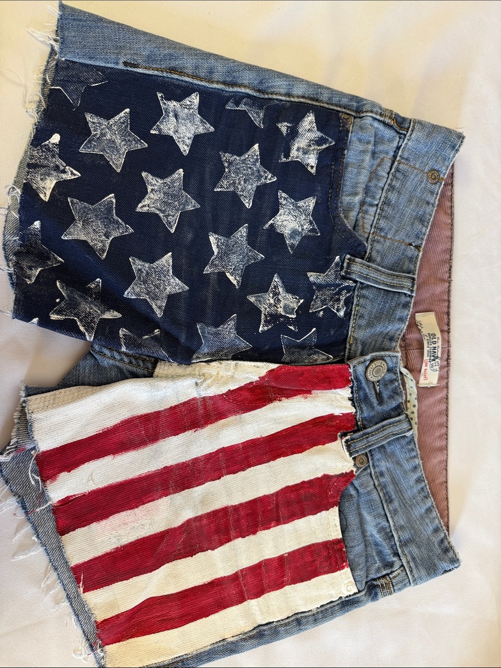 #0 Old Navy Blue Denim Shorts with Red & White Flag Panels